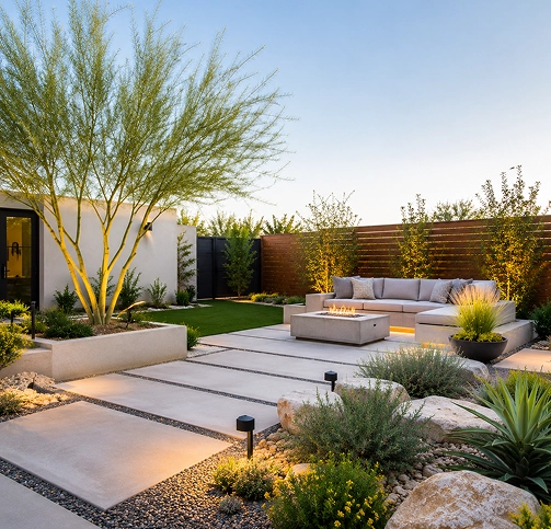 Custom landscaped outdoor living space in Texas