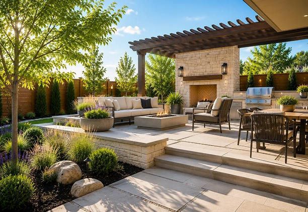 Custom outdoor living space with patio and pergola